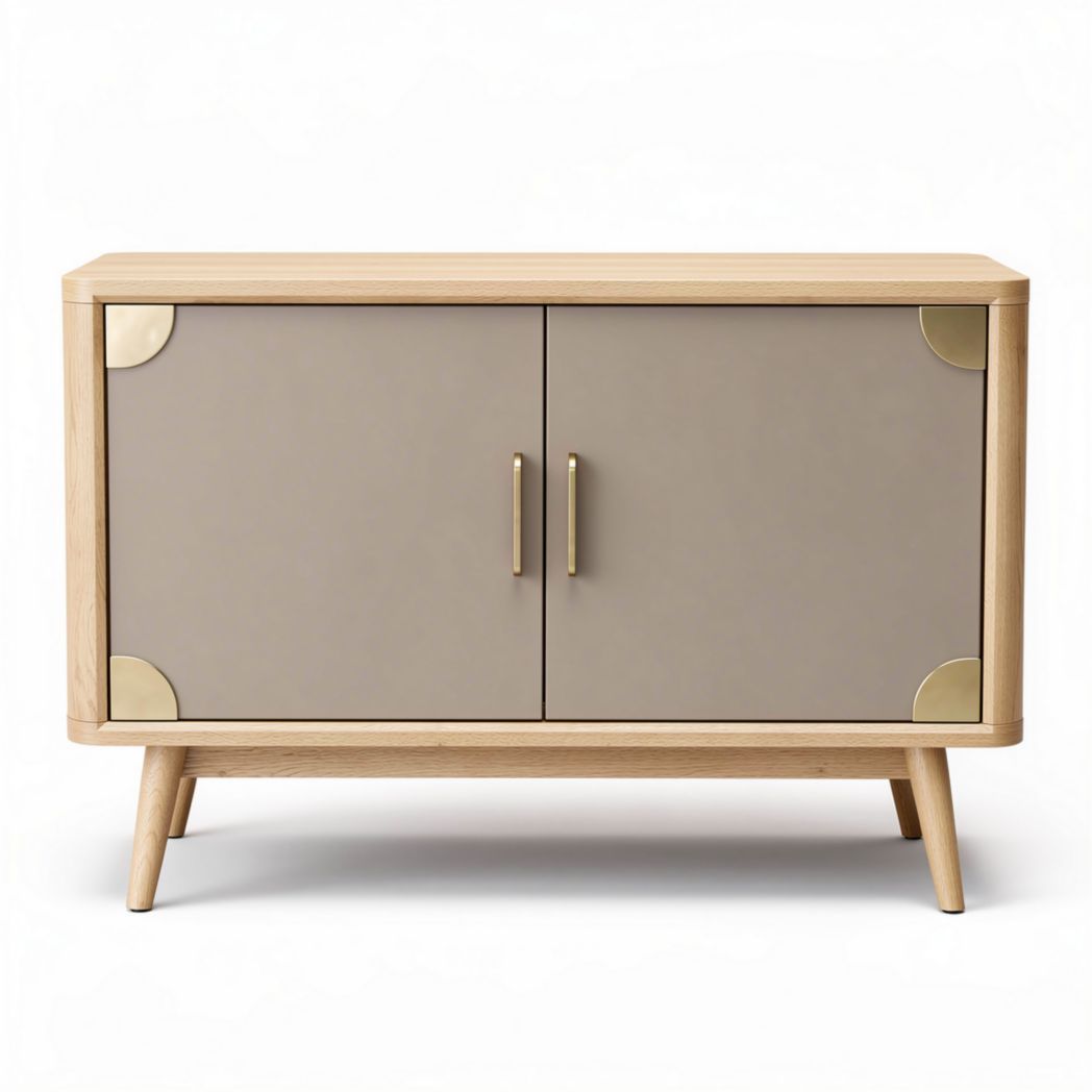 Ladenkast van hout met grijze deuren en gouden handgrepen 90 x 45 x 70cm