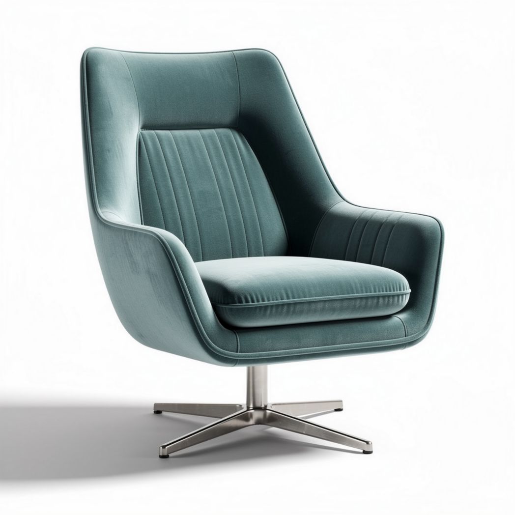 Zachte fauteuil van velours in lichtgroene kleur met draaibare basis 80 x 80 x 90cm