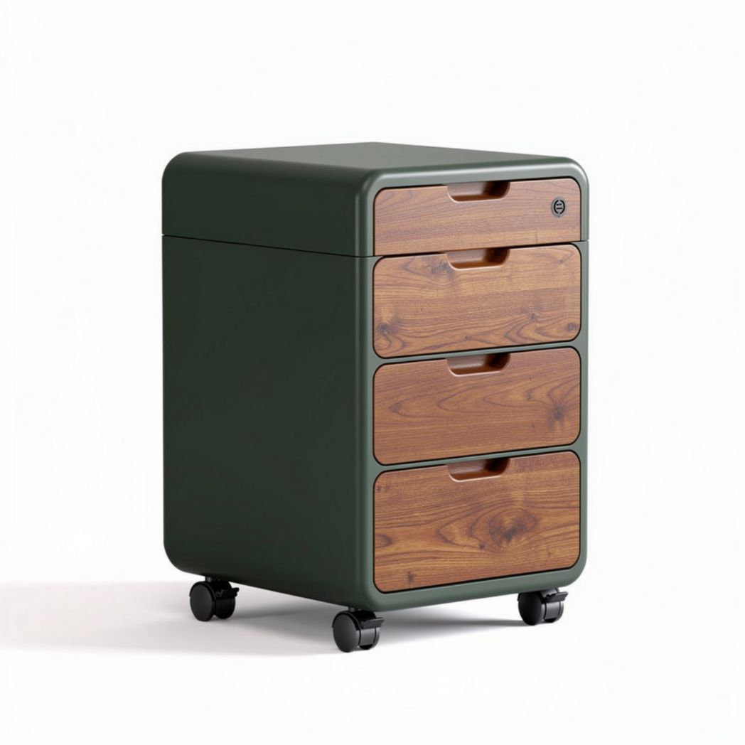 houten ladeblok met 3 lades en wielen in olijfgroen 40 x 30 x 60cm