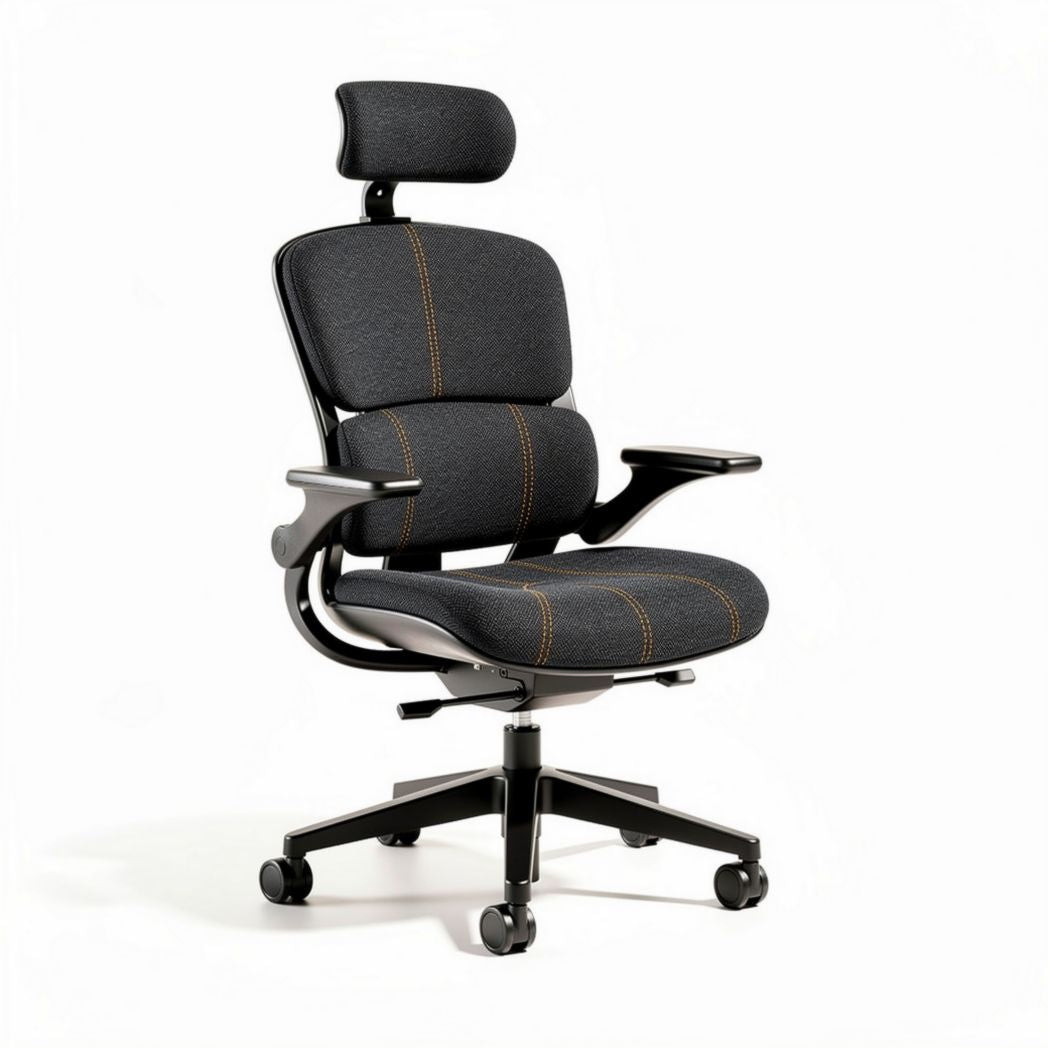 Ergonomische bureaustoel met verstelbare rugleuning en hoofdsteun in zwart stof 60 x 60 x 110cm
