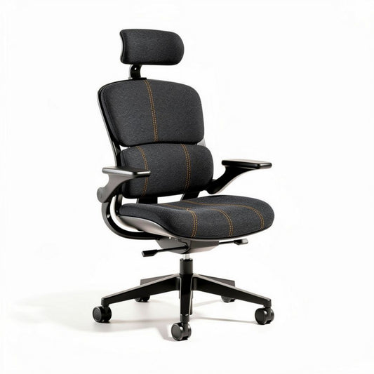 Ergonomische bureaustoel met verstelbare rugleuning en hoofdsteun in zwart stof 60 x 60 x 110cm