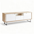 Tv-meubel van hout en kunststof in wit en naturel 150 x 40 x 50cm
