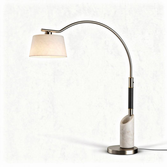 Bureaulamp van marmer met een moderne gebogen arm en stalen basis 40 x 25 x 60cm