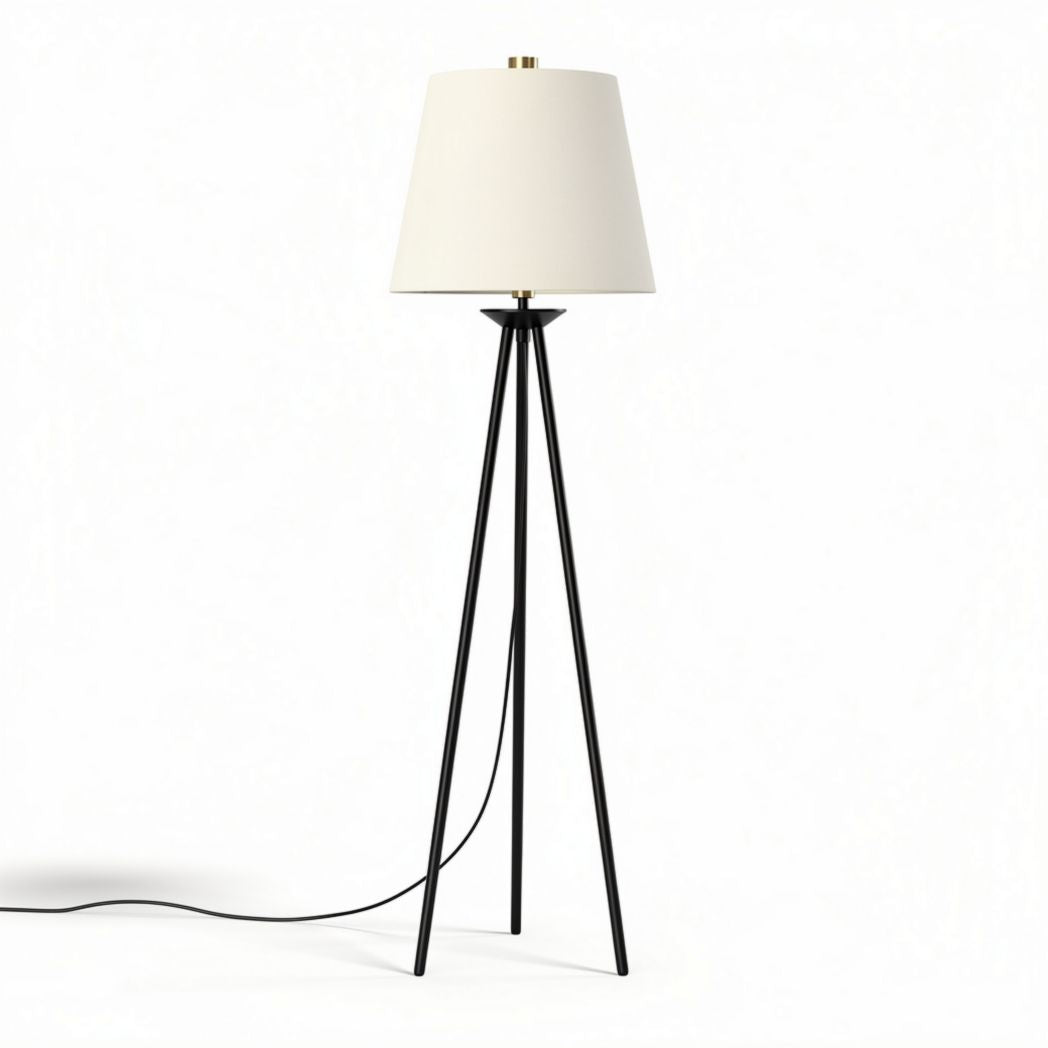 vloerlamp met witte lampenkap en zwarte driepootstandaard 50 x 50 x 150cm