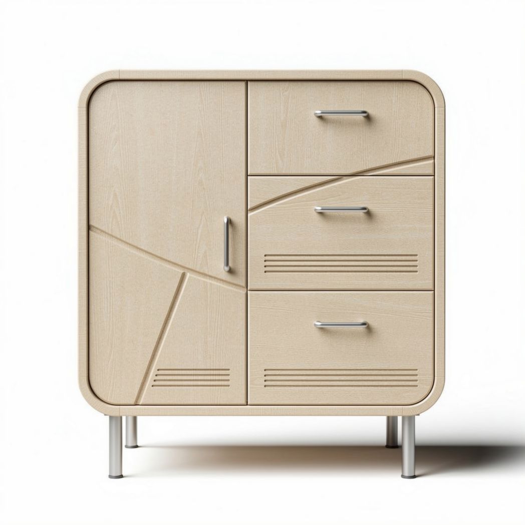 Houten opbergkast met drie lades en een deur in natuurlijk interieurdesign 60 x 40 x 80cm