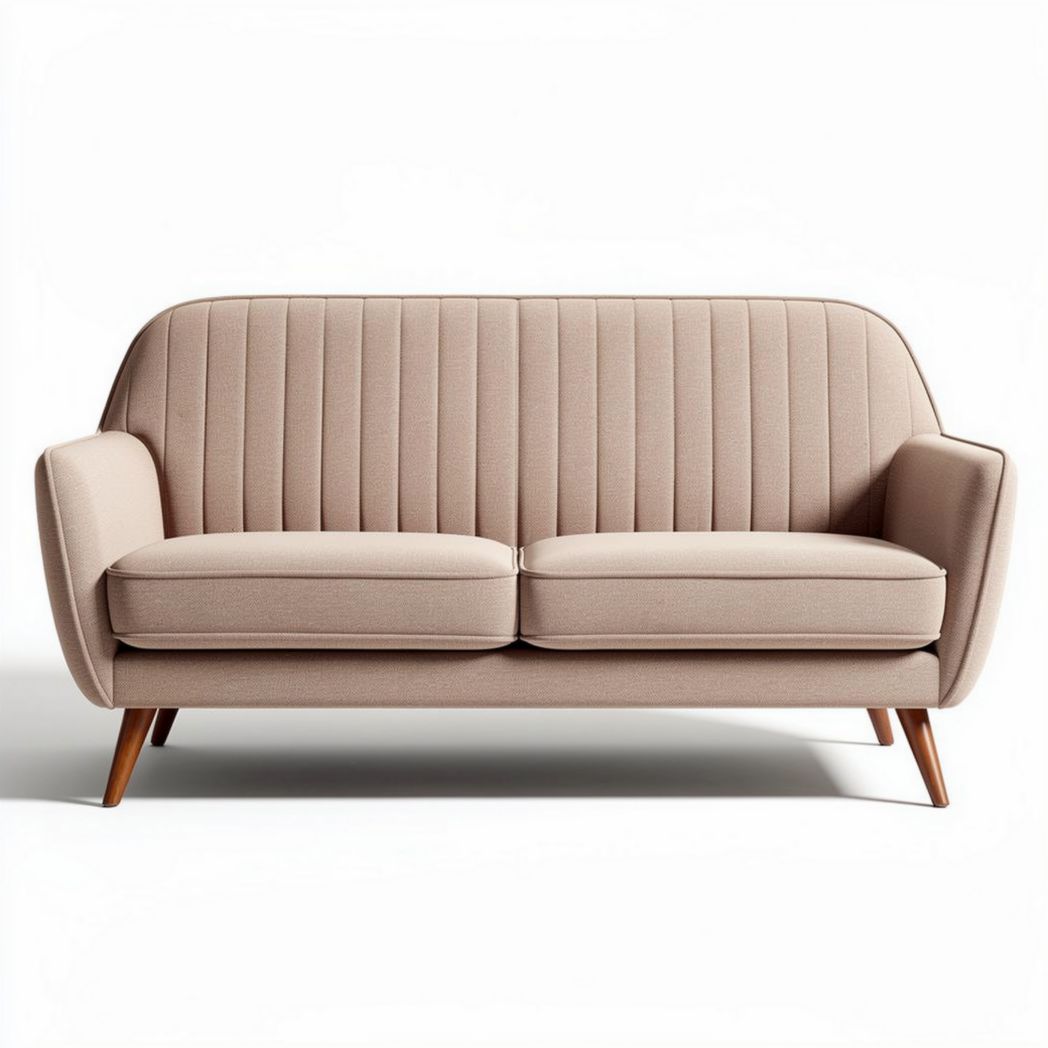 Tweed bank met houten poten in beige kleur afmetingen 180 x 80 x 70cm