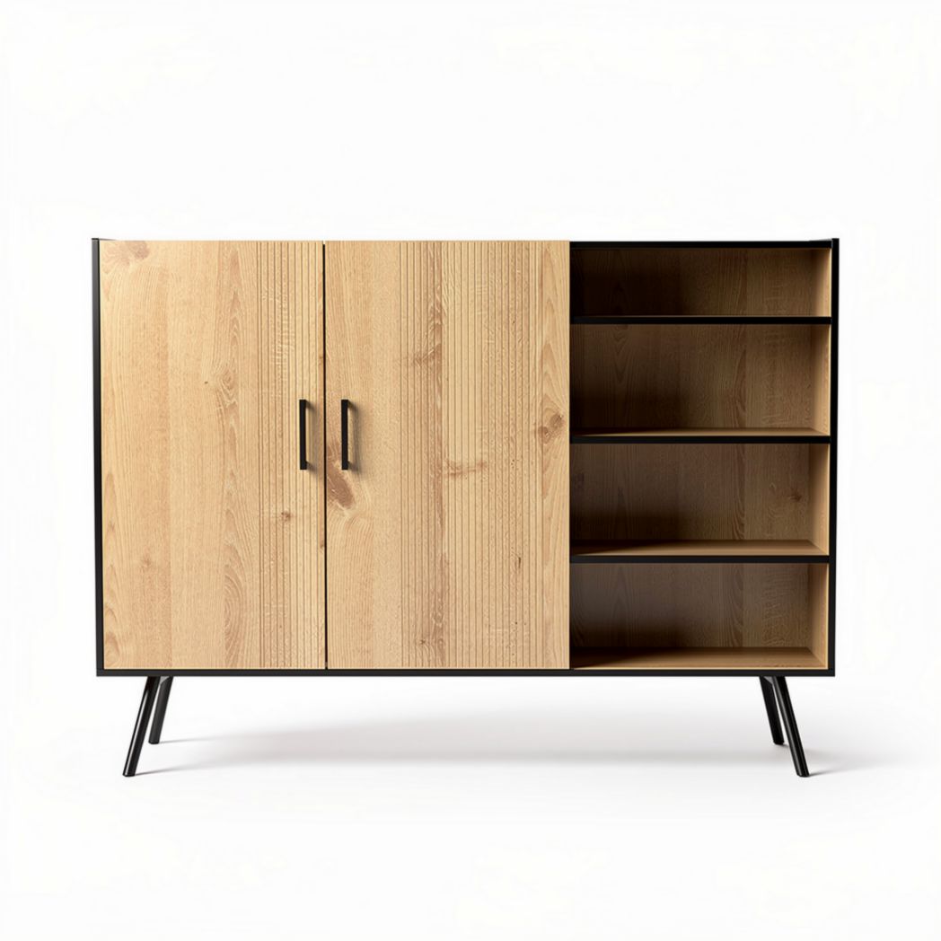 Houten kast met zwarte metalen poten 90 x 40 x 80cm voor opslag