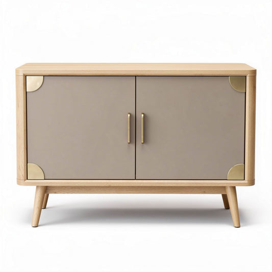 Ladenkast van hout met grijze deuren en gouden handgrepen 90 x 45 x 70cm