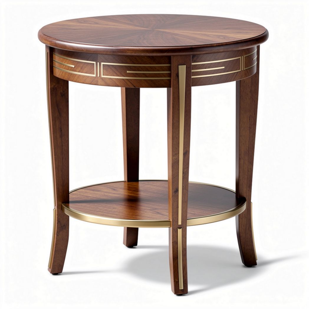 Ronde houten bijzettafel met goudkleurige accenten 60 x 60 x 70cm